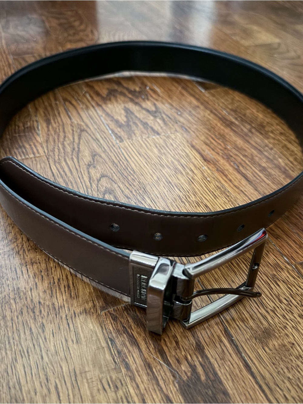 Kenneth Cole Reaction Brown/Black Reversible Leather Belt with Silver Buckle